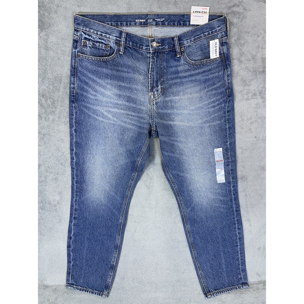New Old Navy Jeans Mens 38x30 Blue Medium Wash Original Taper Built In Tough